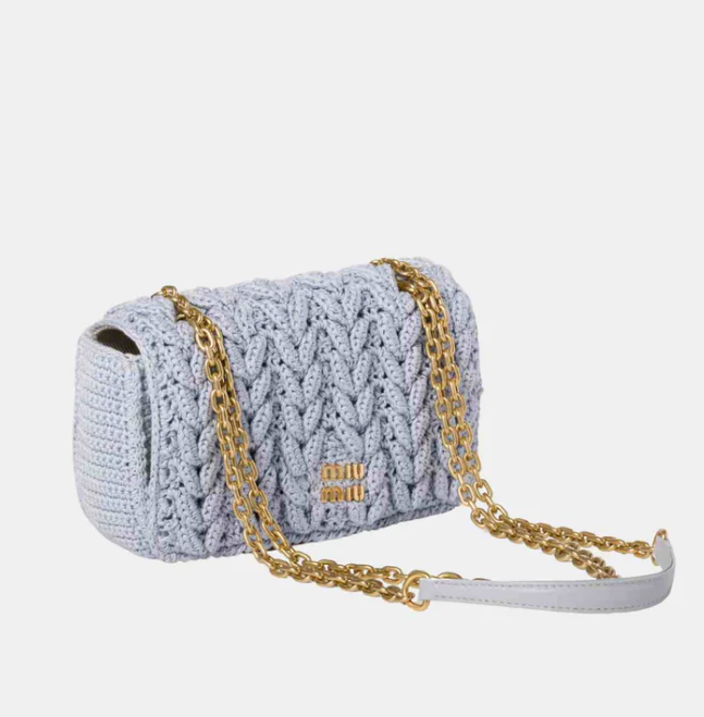 Miu Miu Cotton Cable-Knit Mini Bag Cornflower