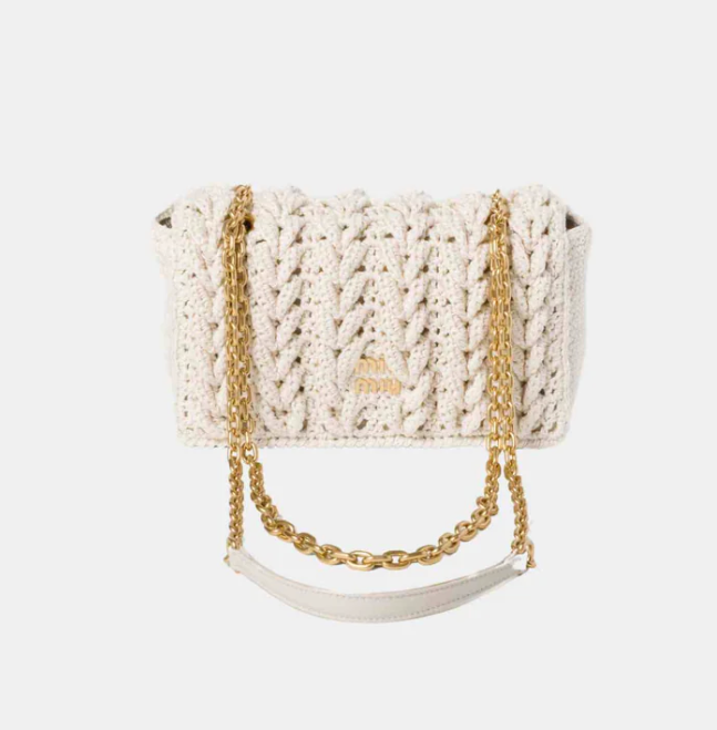 Miu Miu Cotton Cable-Knit Mini Bag Chalk White