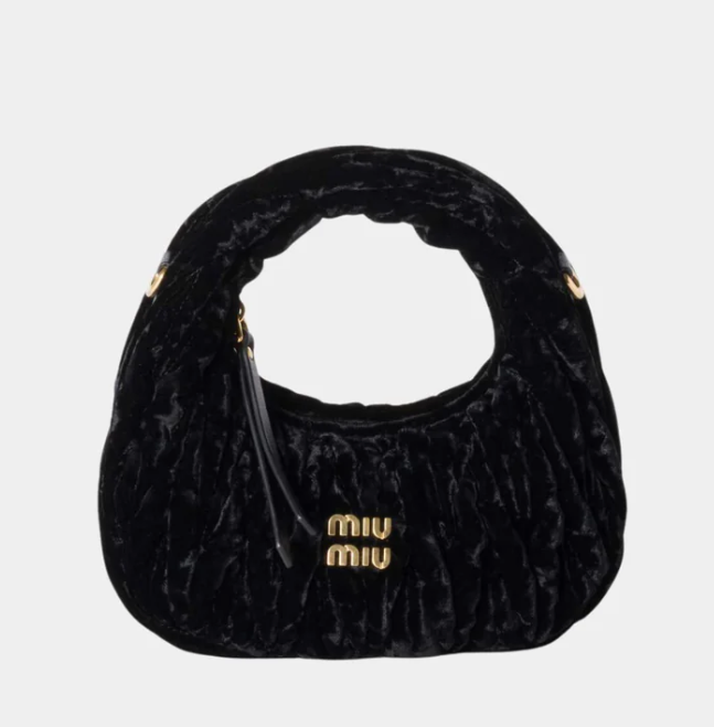 Miu Miu Wander Velvet Hobo Mini Bag Black