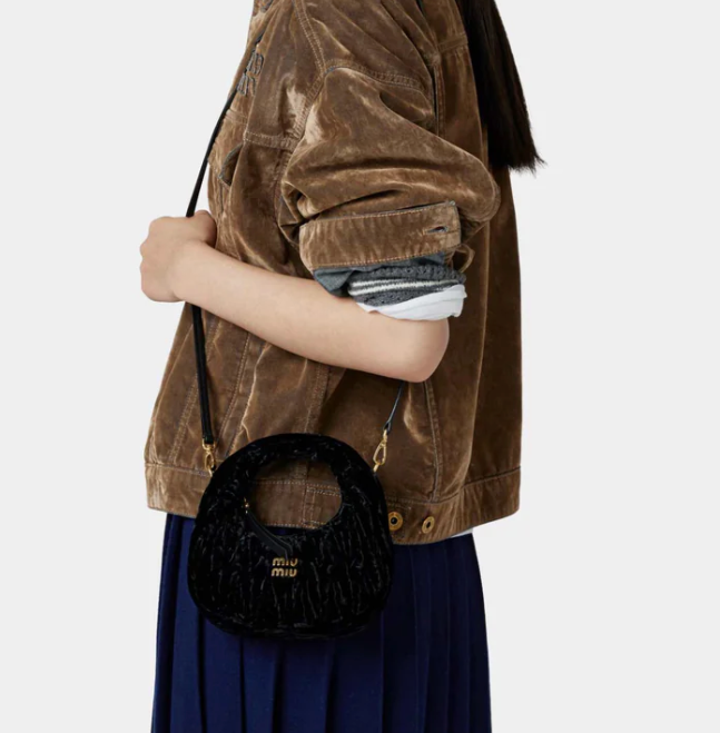 Miu Miu Wander Velvet Hobo Mini Bag Black