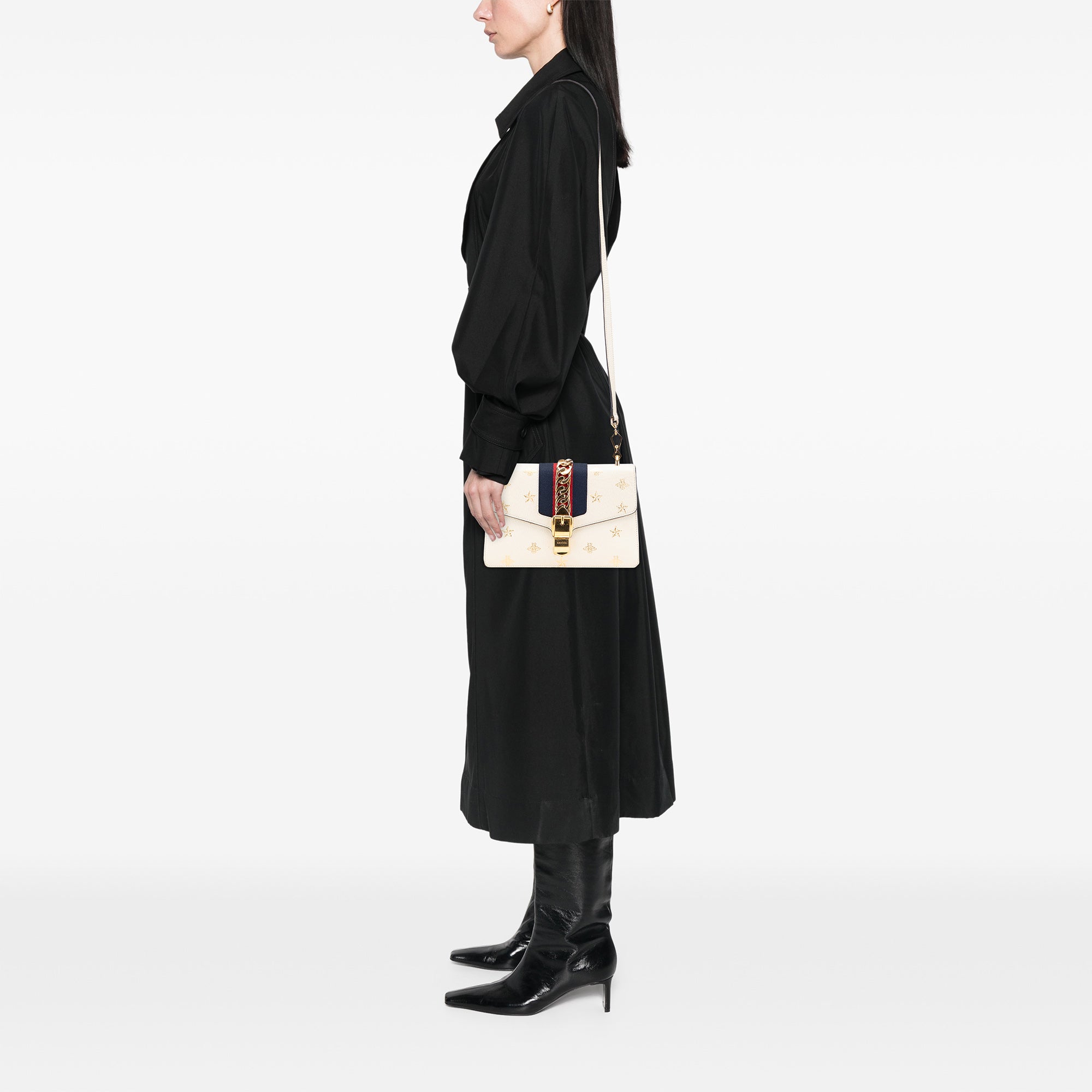 Gucci Small Leather Bee Star Sylvie Satchel
