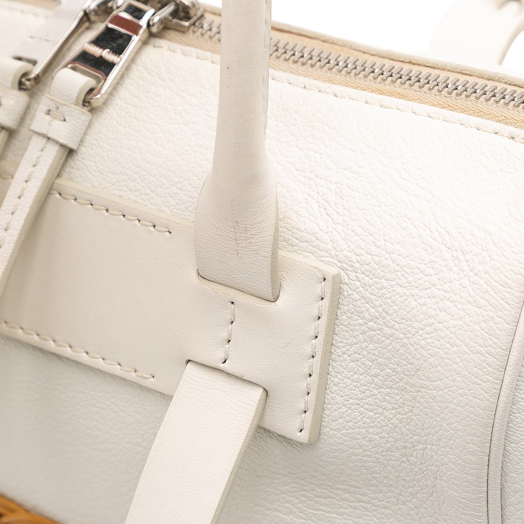 Miu Miu Wicker Trimmed Leather Top Handle Bag