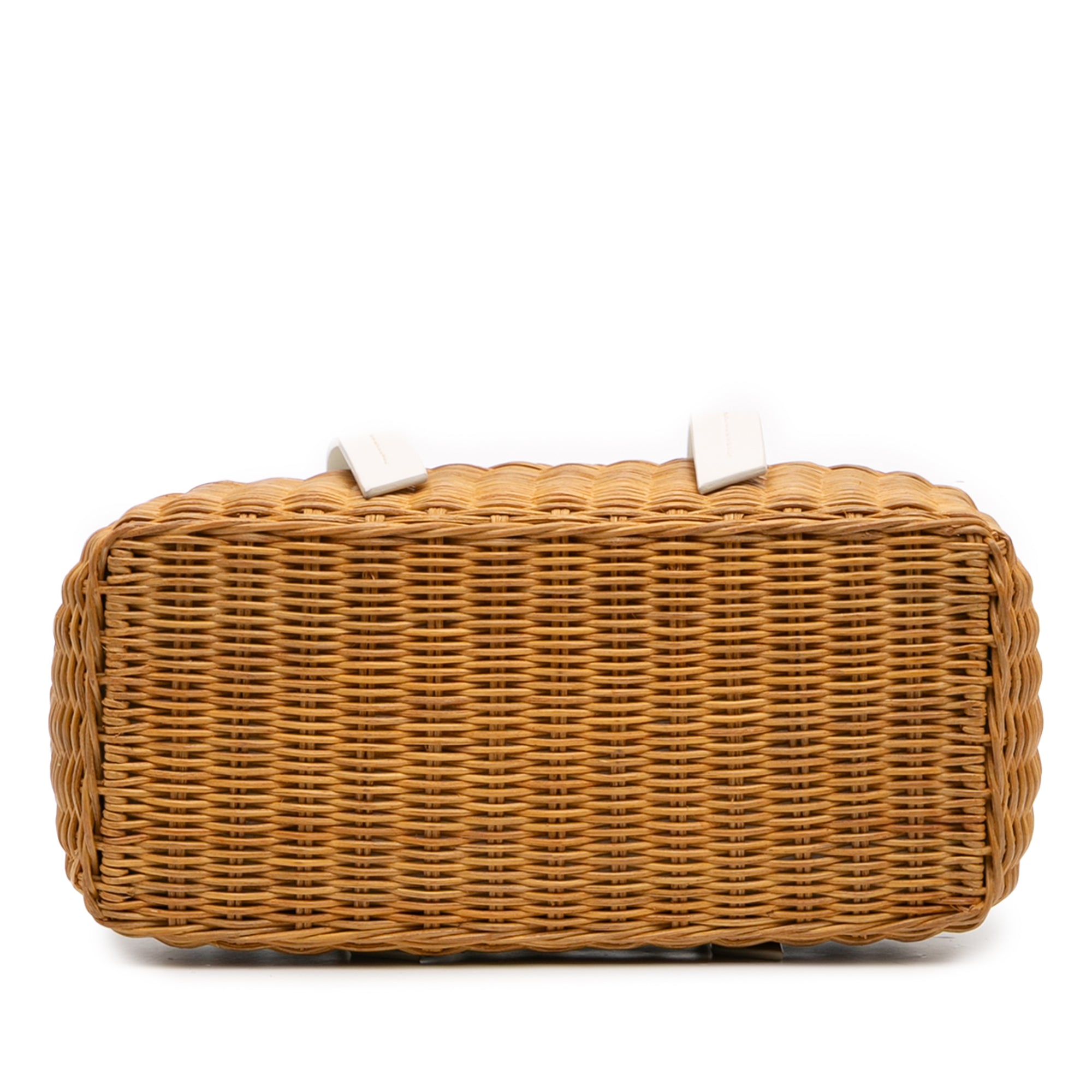 Wicker Trimmed Leather Top Handle Bag