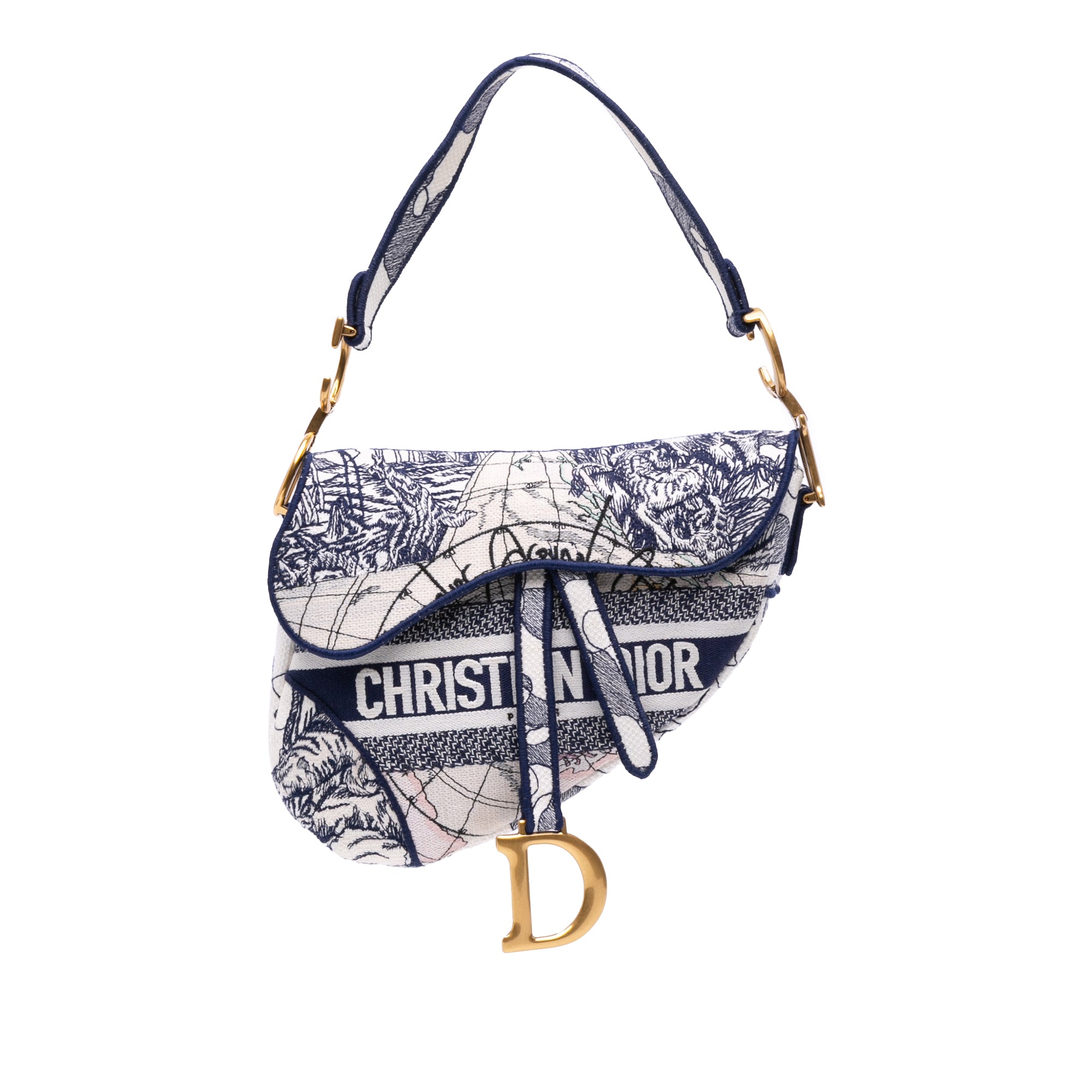 Canvas Embroidered Around the World Saddle Bag