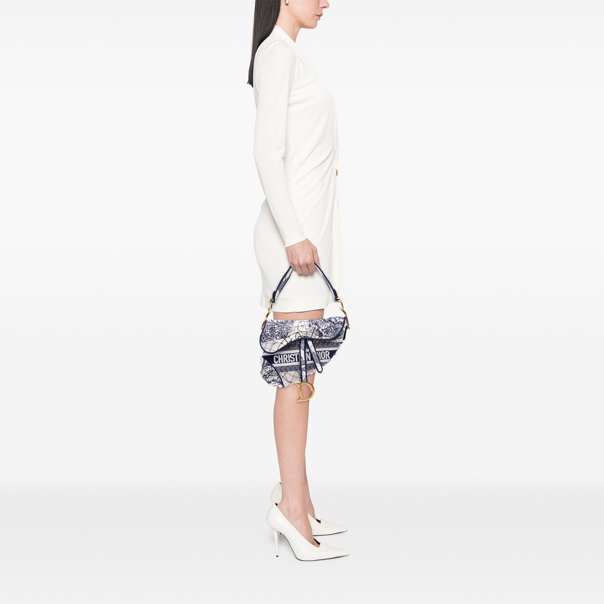 Canvas Embroidered Around the World Saddle Bag