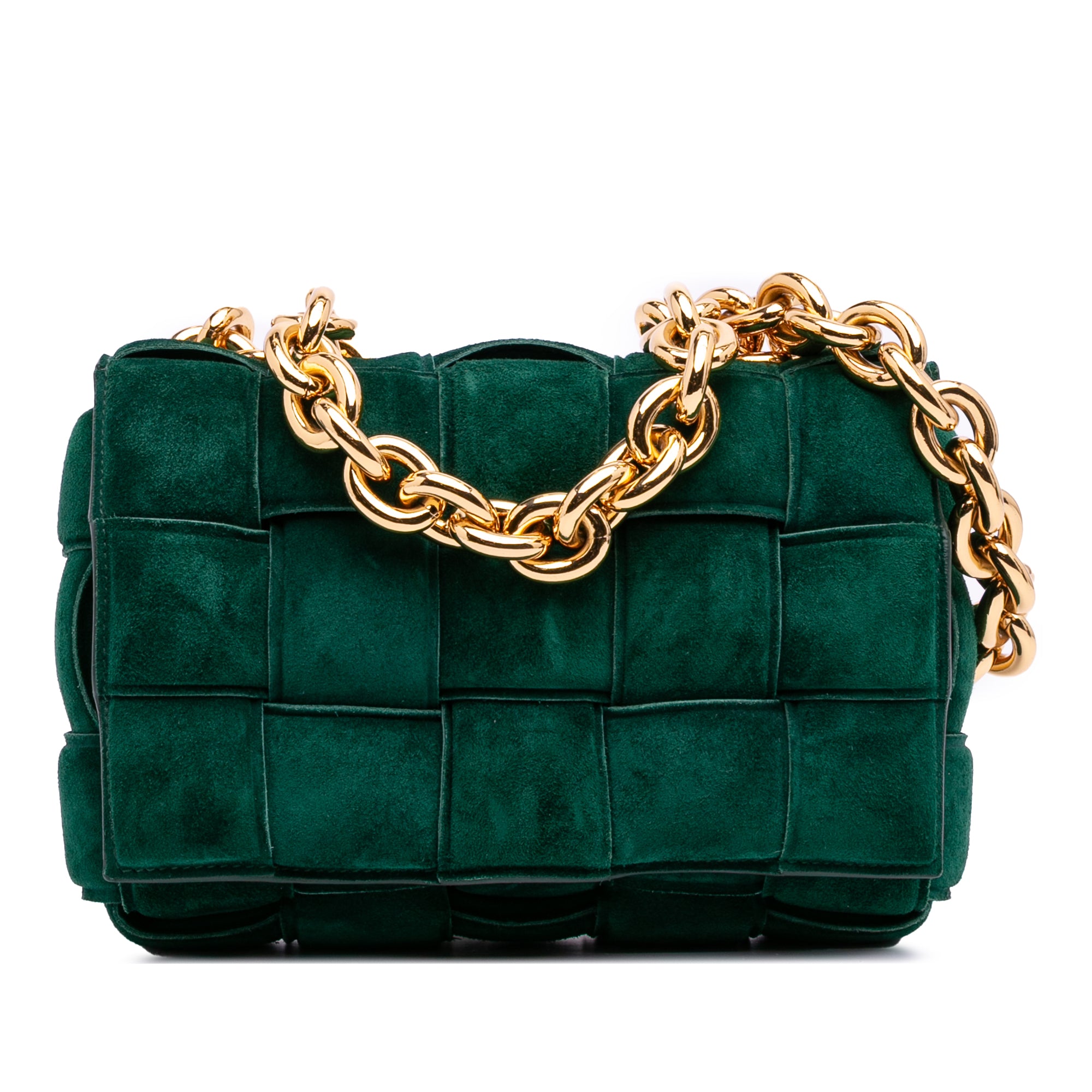 Suede Intrecciato Padded Chain Cassette Satchel