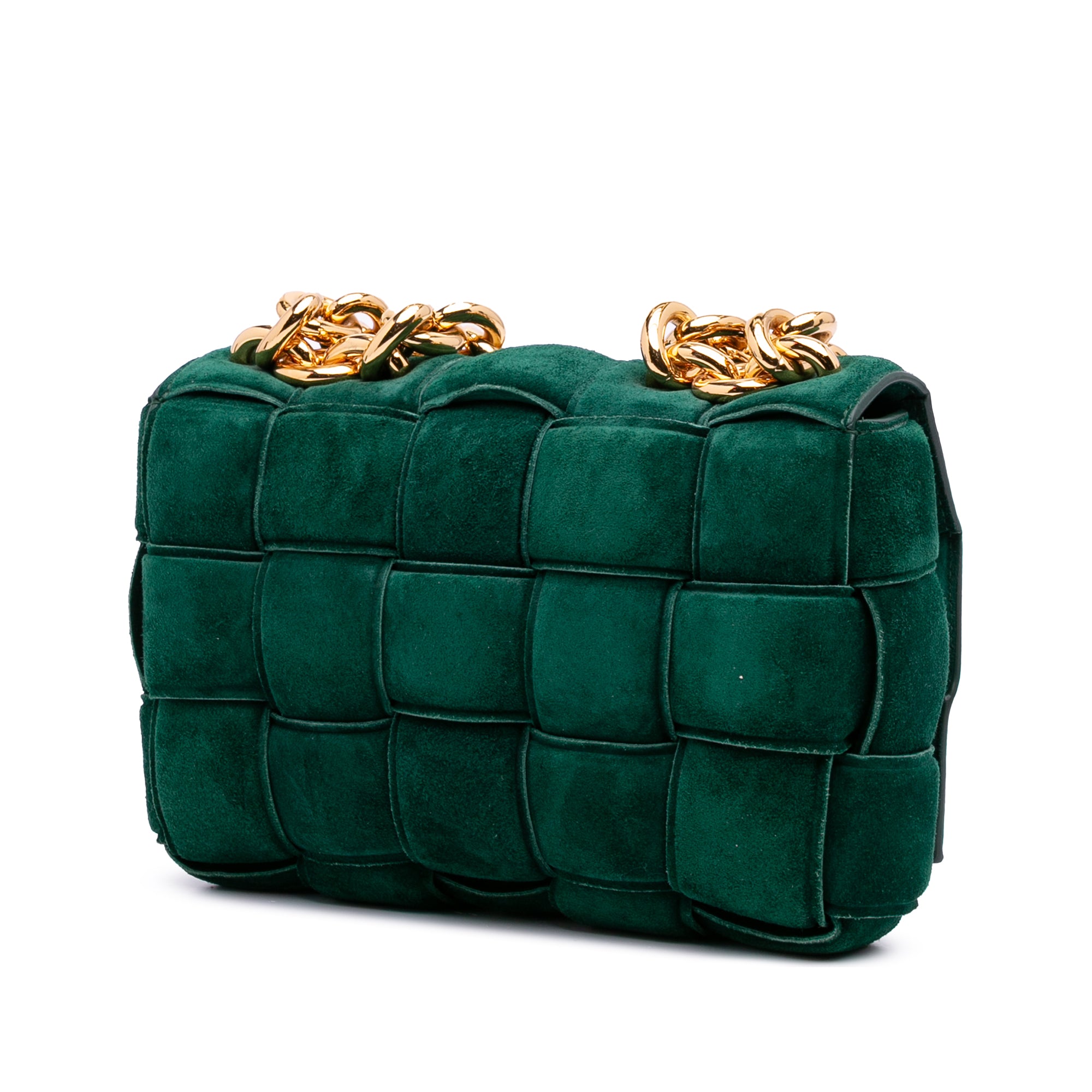 Suede Intrecciato Padded Chain Cassette Satchel