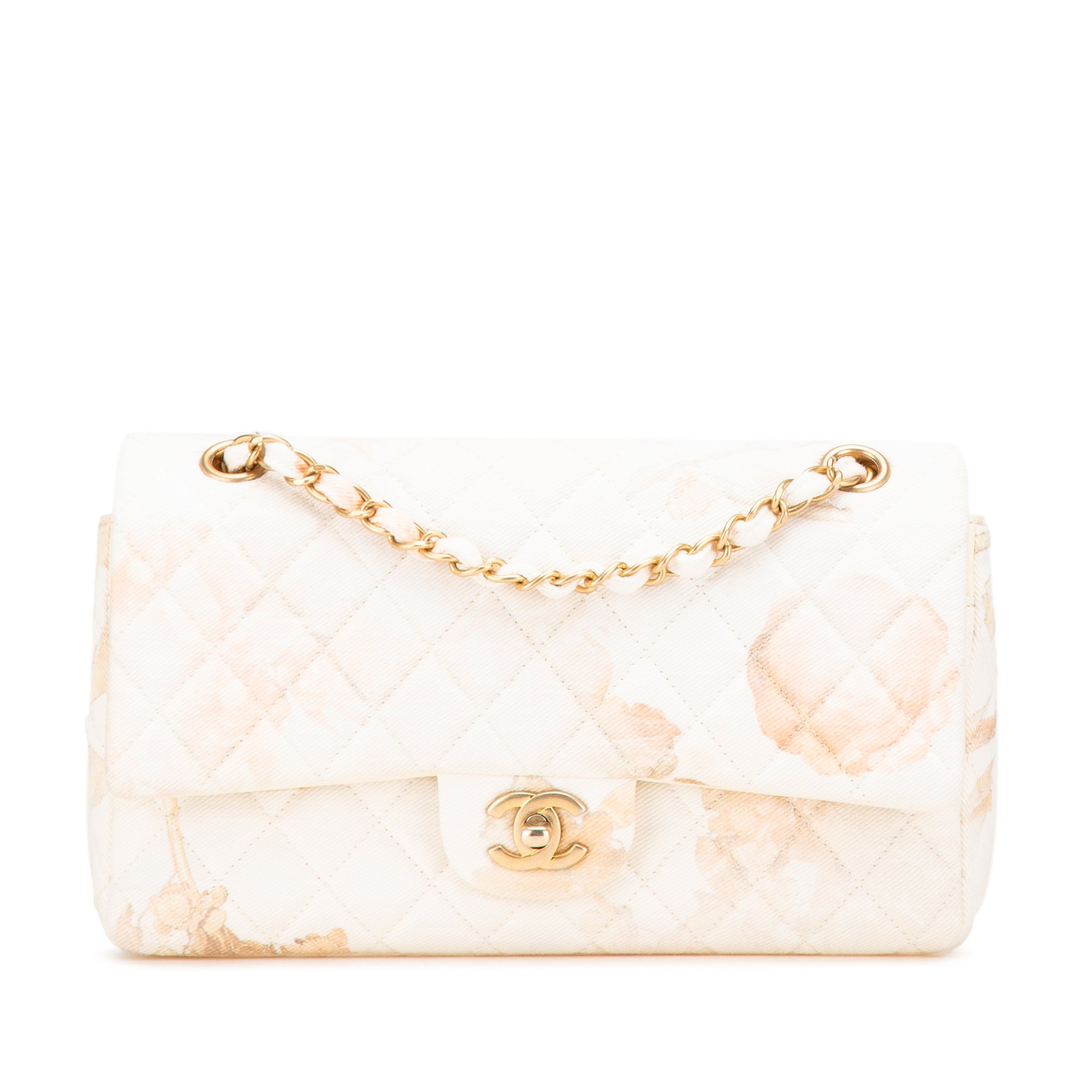 Medium Classic Printed Denim Floral Double Flap