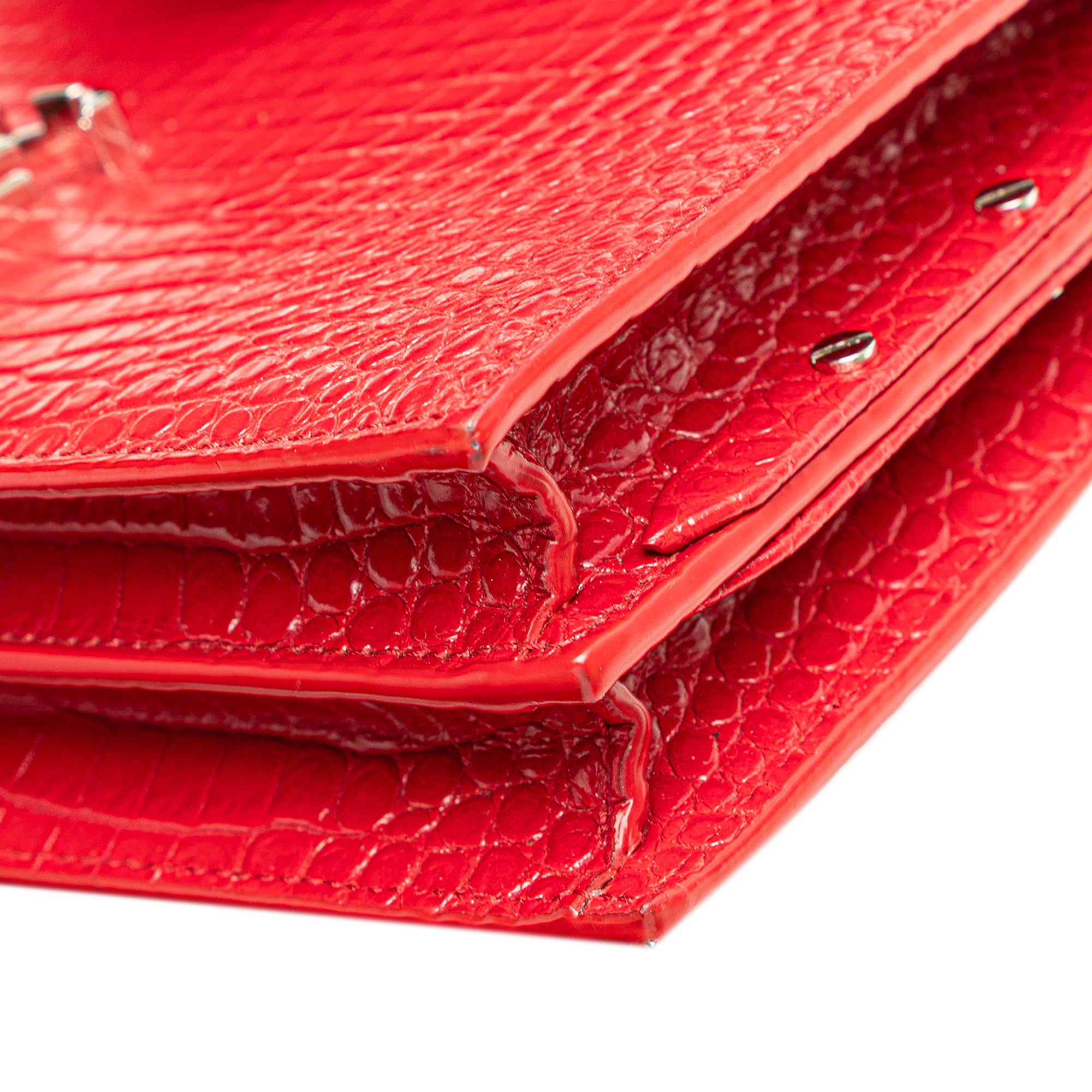 Saint Laurent Croc Embossed Leather Monogram Cassandra Clasp Bag