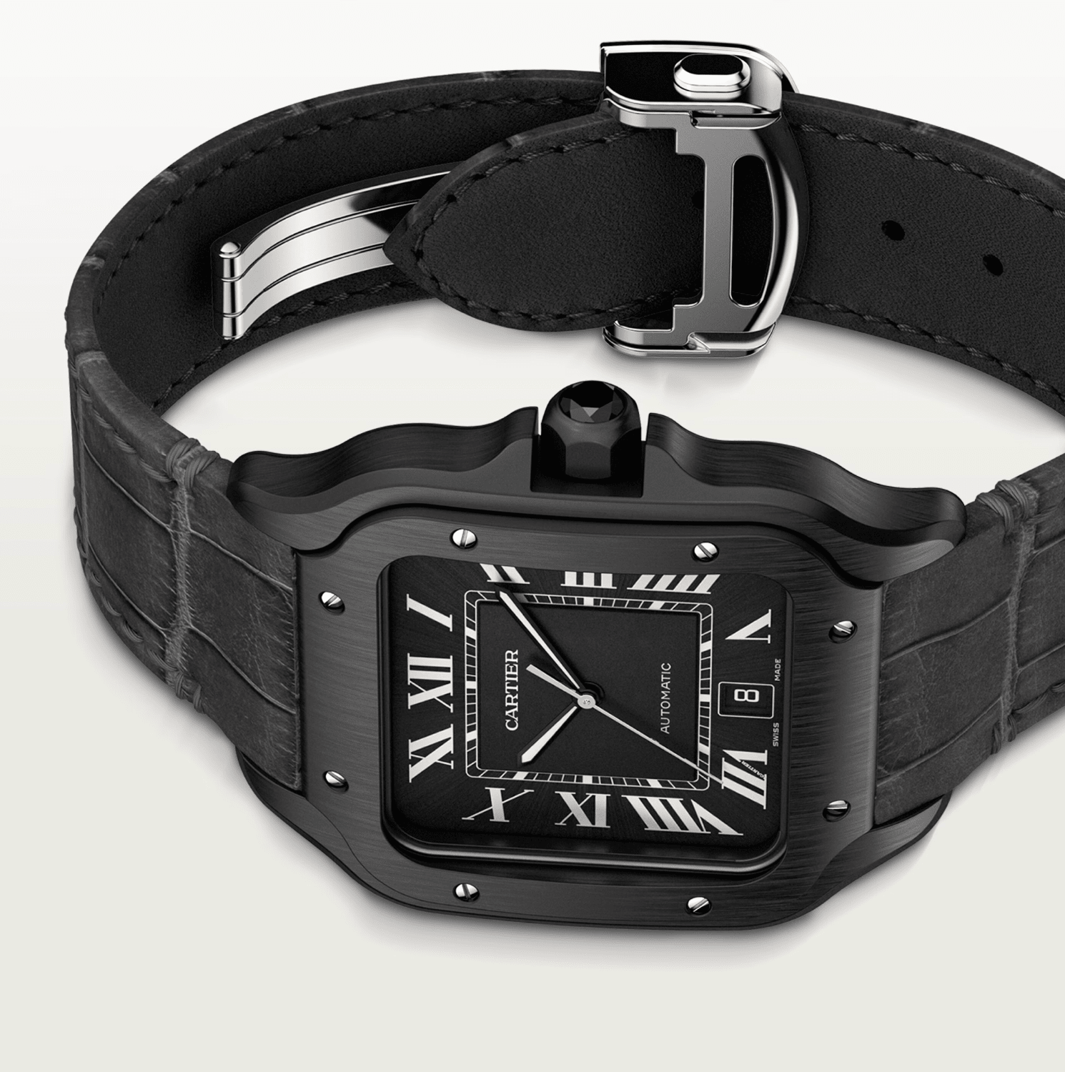 Cartier Santos de Cartier Large ADLC Black Dial Automatic Watch - The Boutique