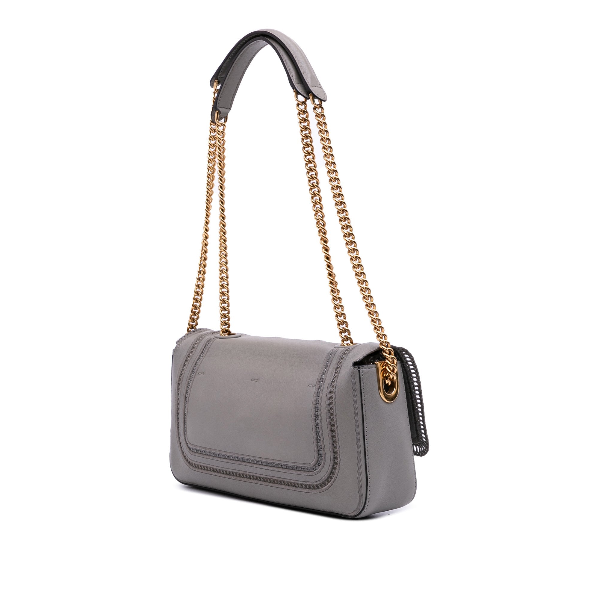 Fendi Embroidered Lace Leather Baguette Chain - The Boutique