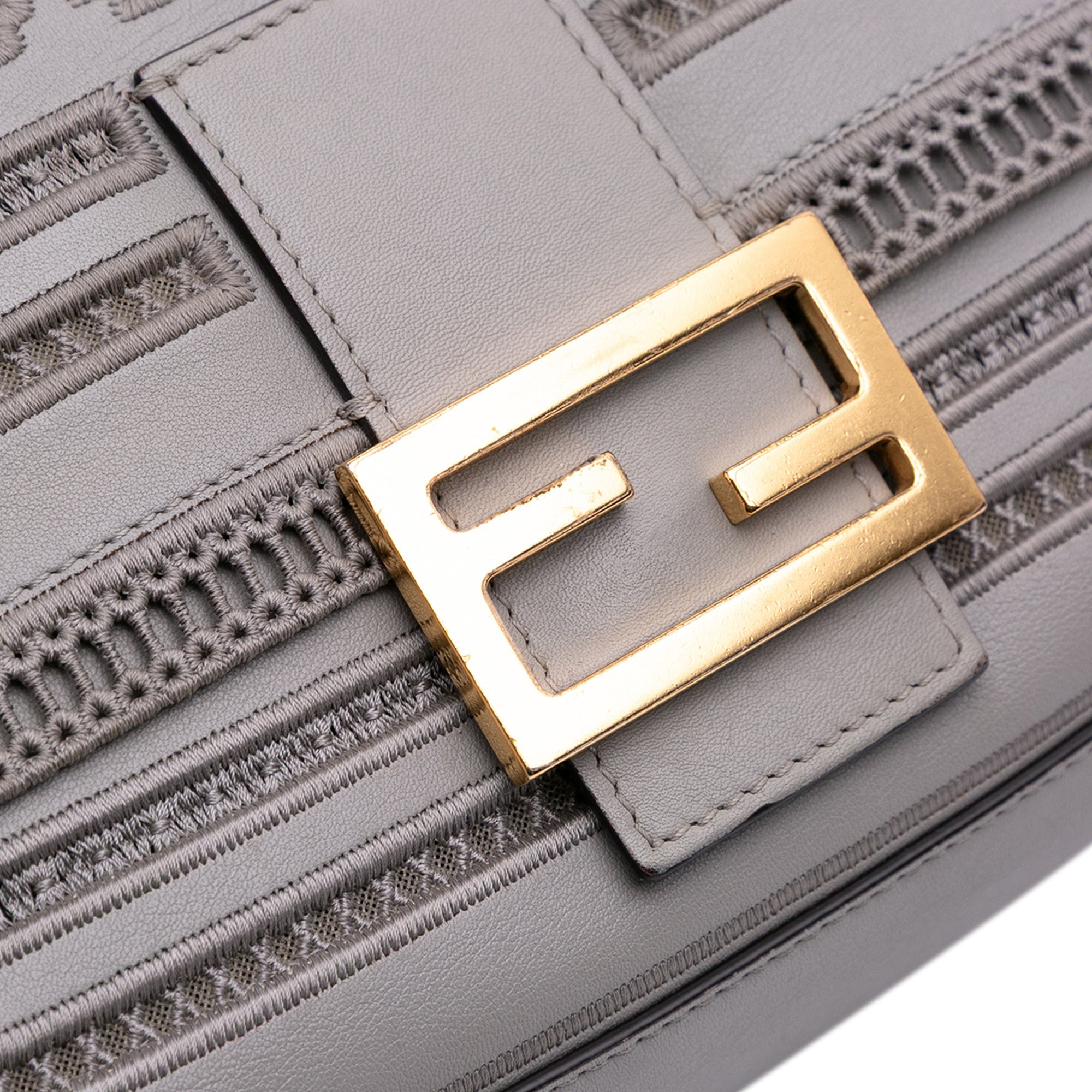 Fendi Embroidered Lace Leather Baguette Chain - The Boutique