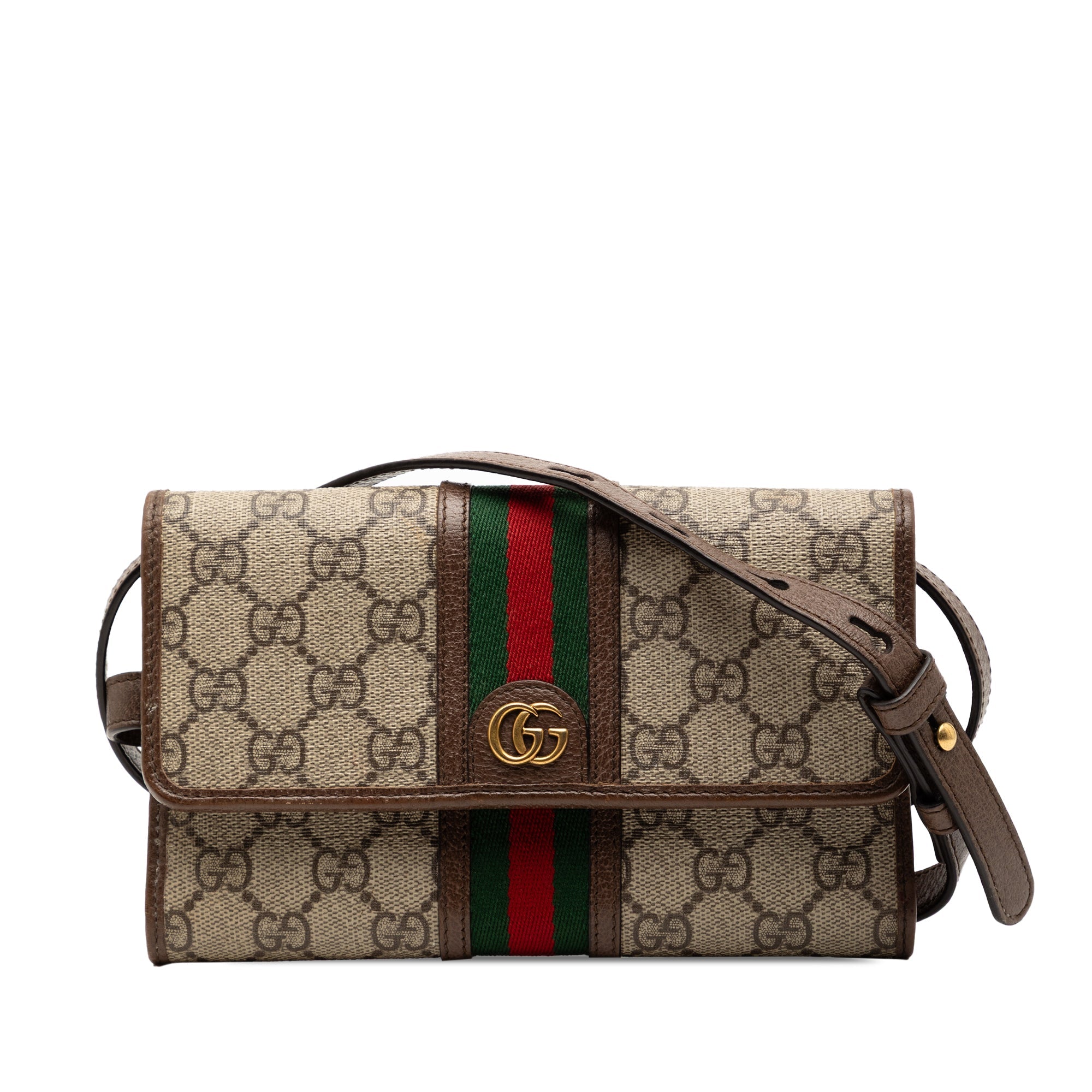 Gucci GG Supreme Web Ophidia Trifold Wallet on Strap - The Boutique