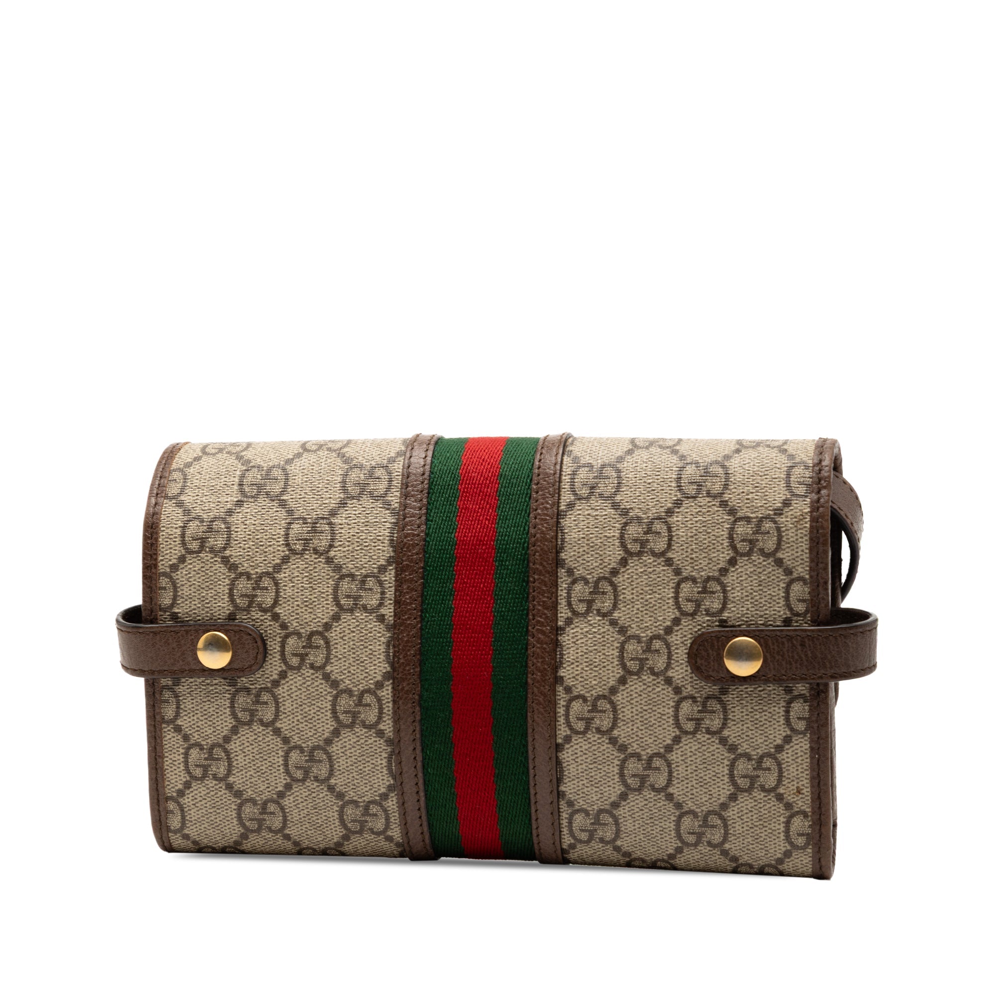 Gucci GG Supreme Web Ophidia Trifold Wallet on Strap - The Boutique