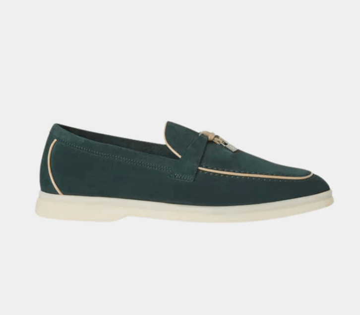 Loro Piana Summer Charms Walk Loafers Suede Goatskin "Emerald Noire" - The Boutique