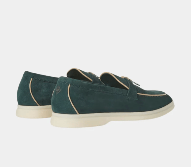 Loro Piana Summer Charms Walk Loafers Suede Goatskin "Emerald Noire" - The Boutique