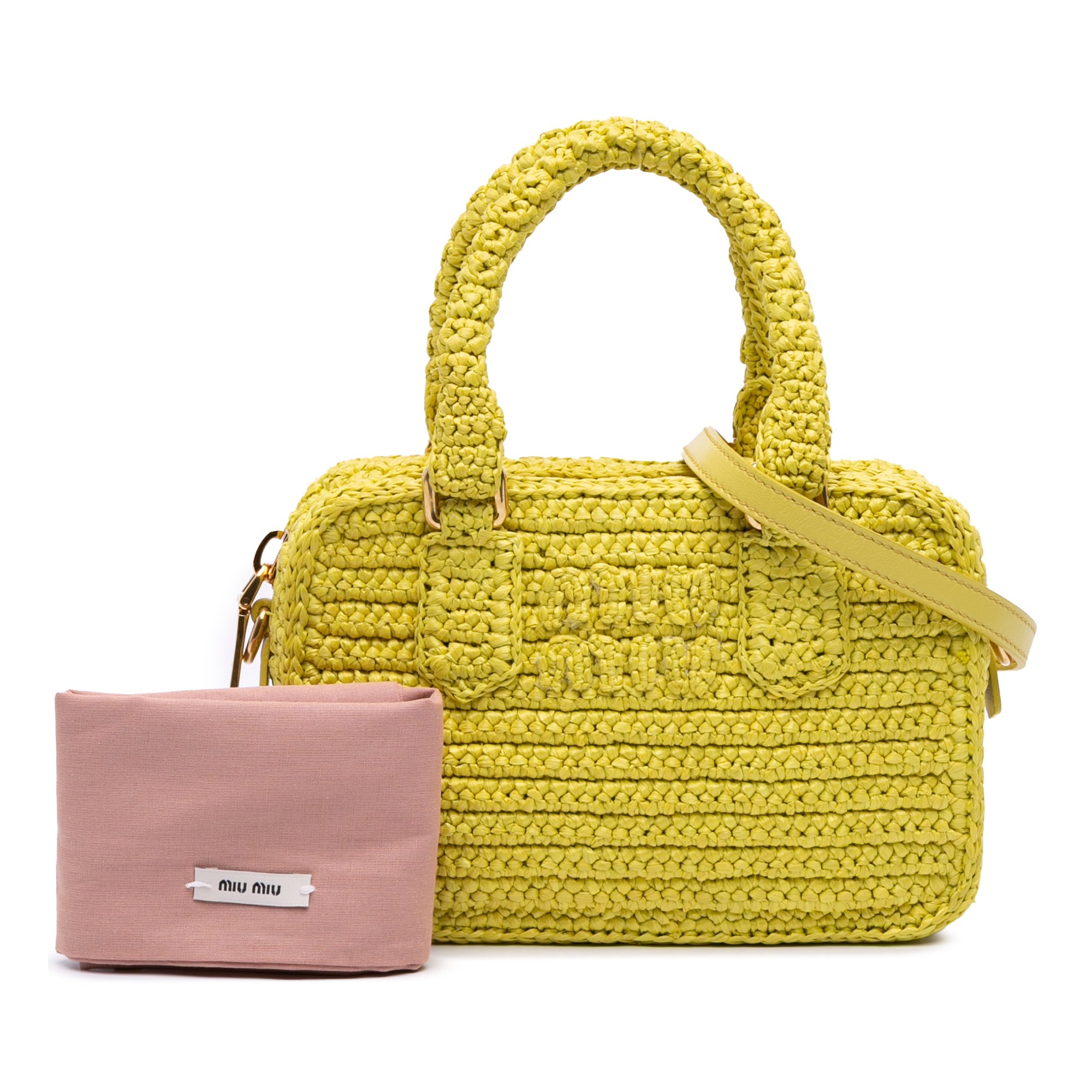 Miu Miu Raffia Crochet Arcadie Top Handle Bag - The Boutique