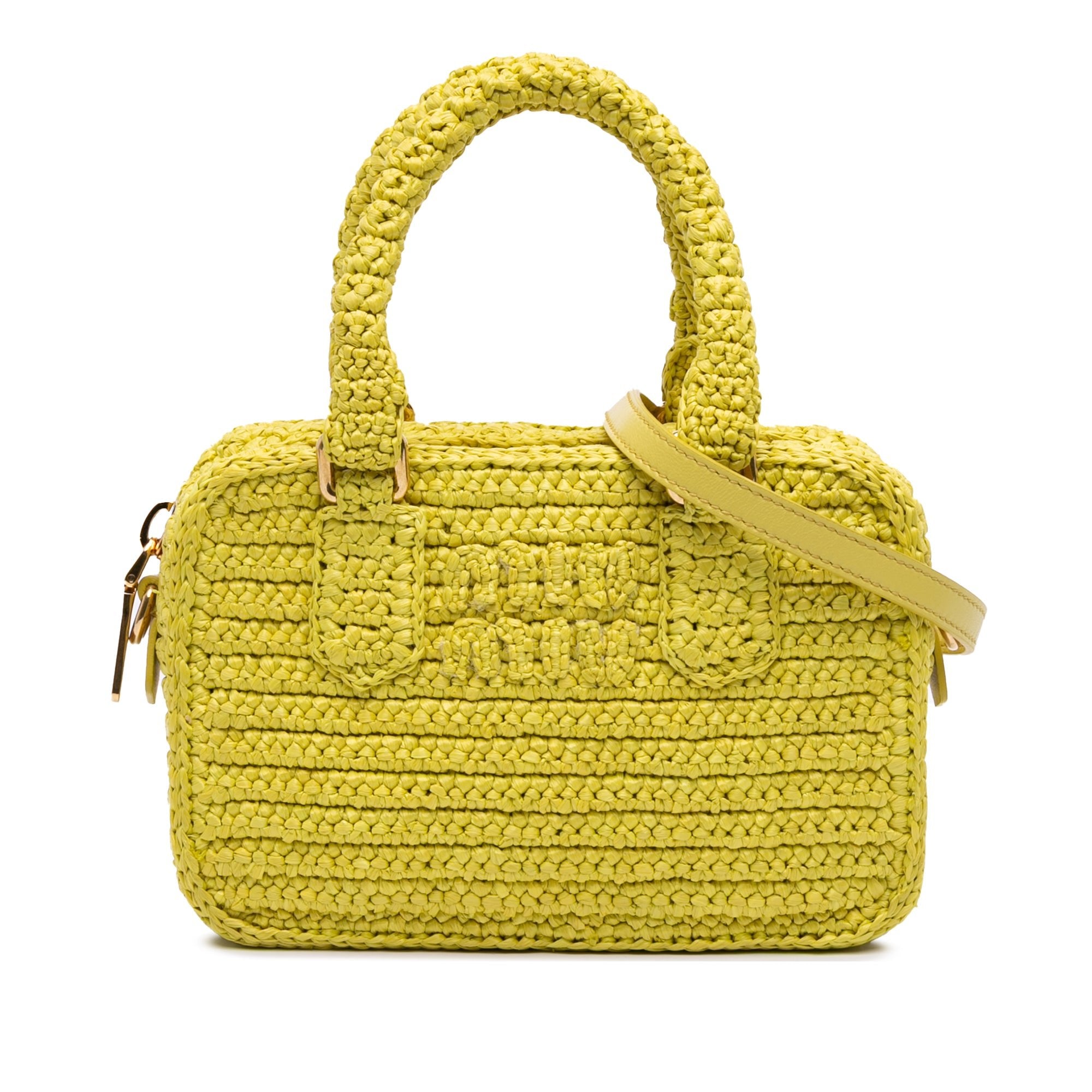 Miu Miu Raffia Crochet Arcadie Top Handle Bag - The Boutique