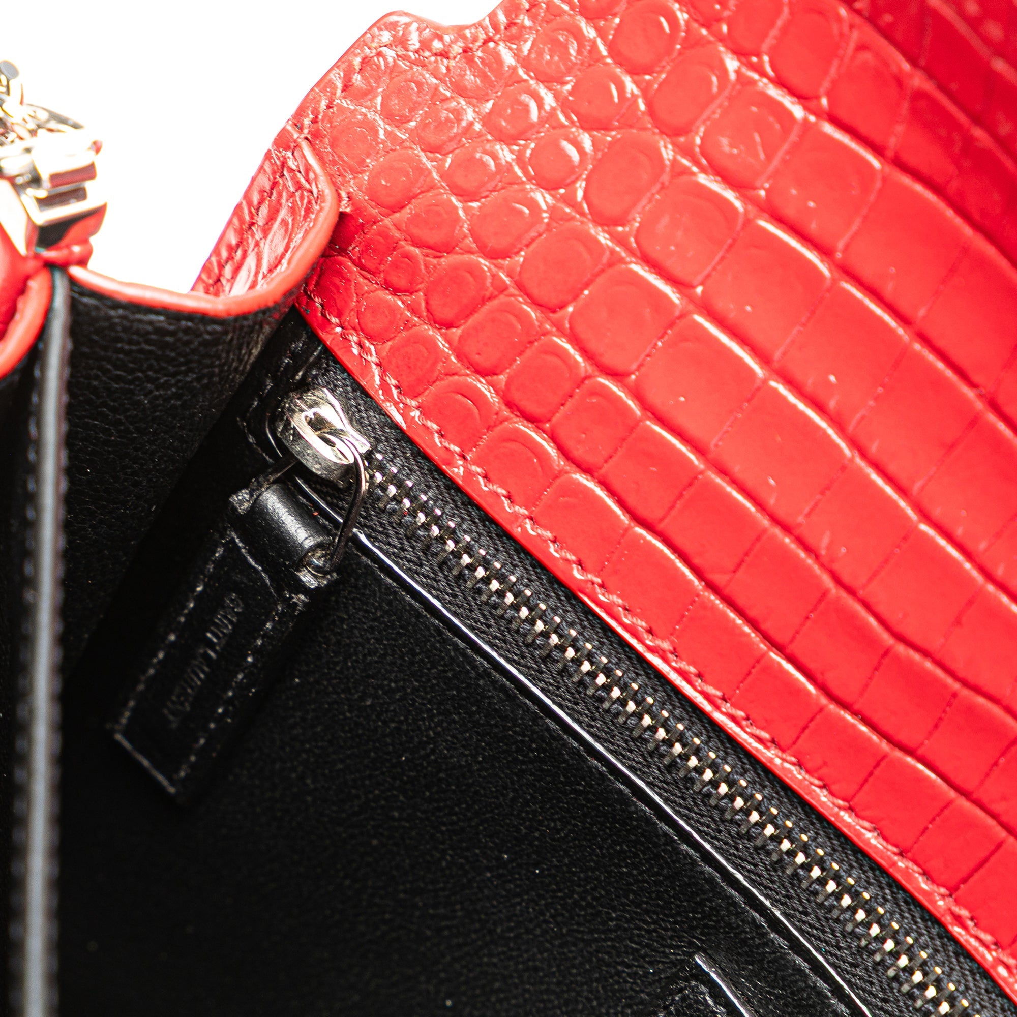Saint Laurent Croc Embossed Leather Monogram Cassandra Clasp Bag - The Boutique