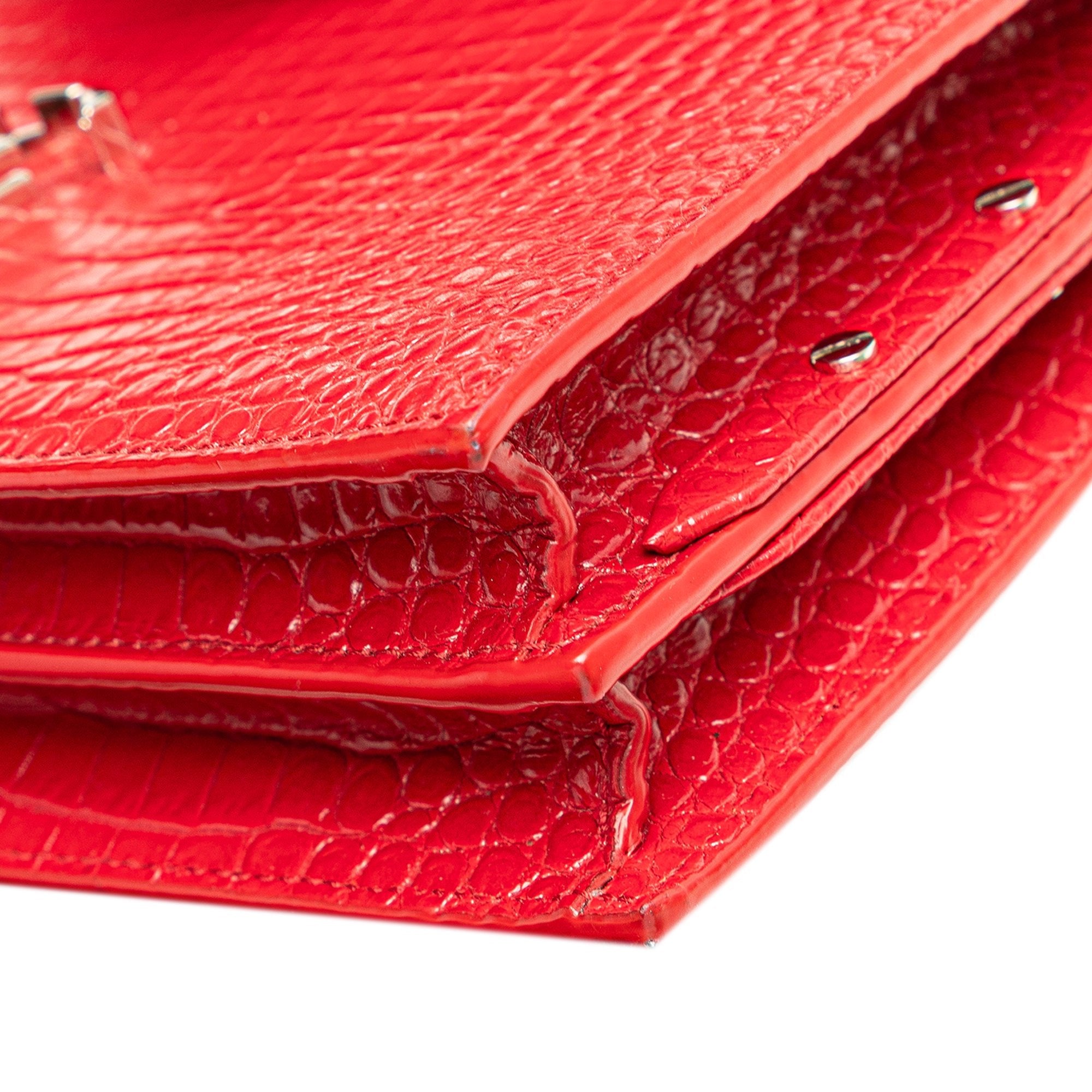 Saint Laurent Croc Embossed Leather Monogram Cassandra Clasp Bag - The Boutique