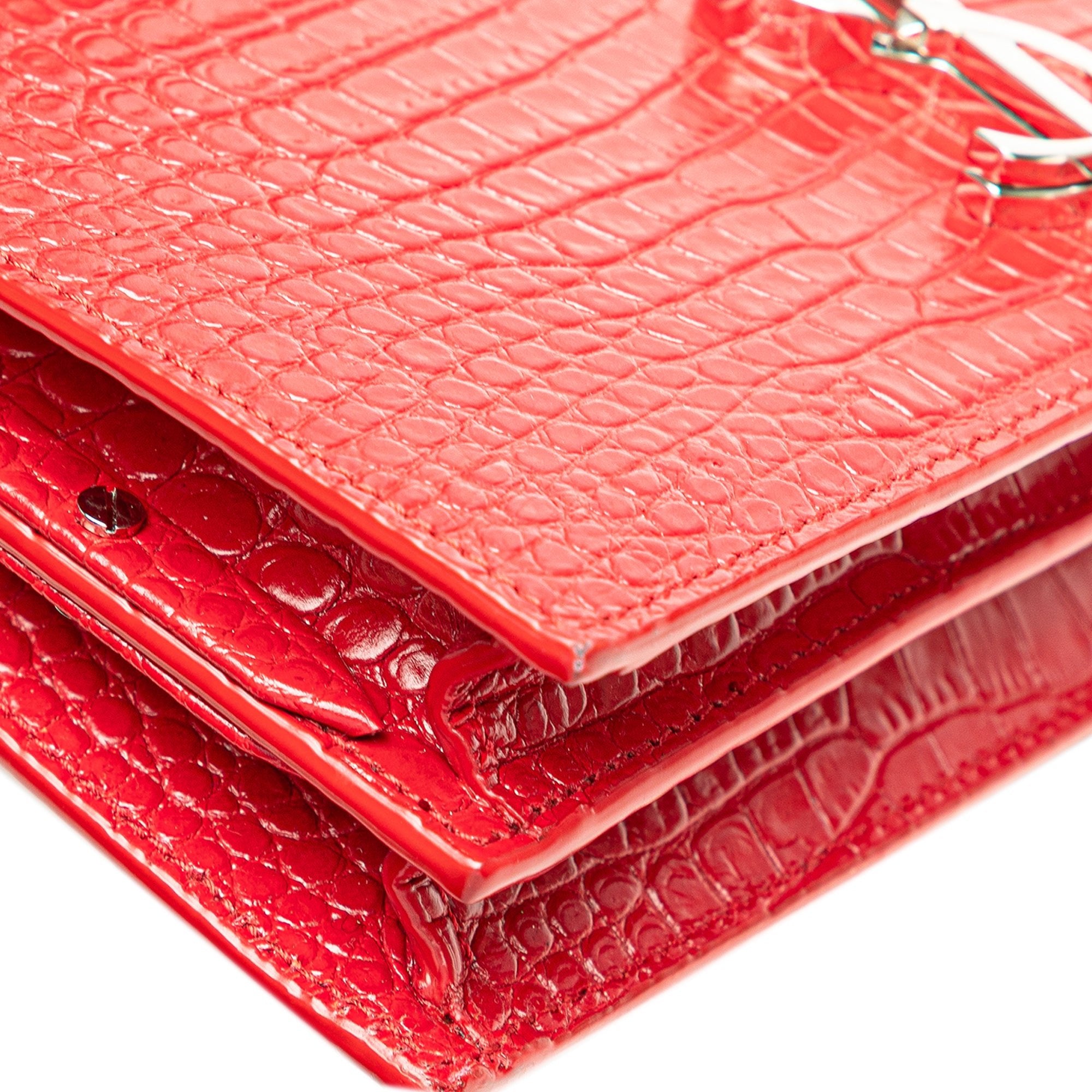 Saint Laurent Croc Embossed Leather Monogram Cassandra Clasp Bag - The Boutique