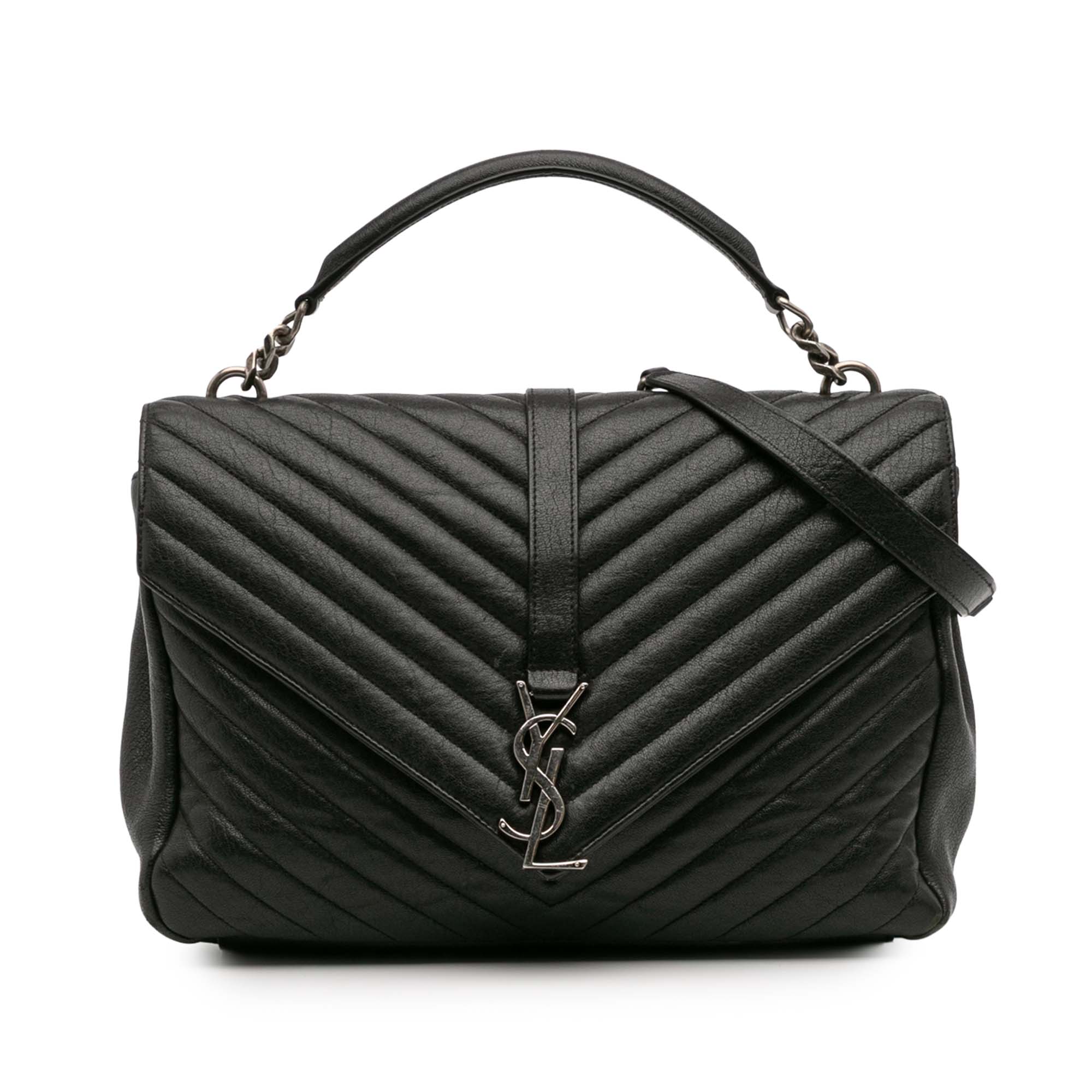 Saint Laurent Large Chevron Sheepskin Monogram College Bag - The Boutique