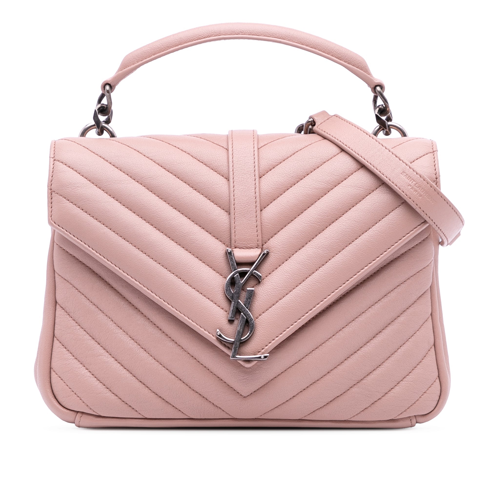 Saint Laurent Medium Quilted Chevron Sheepskin College Satchel - The Boutique